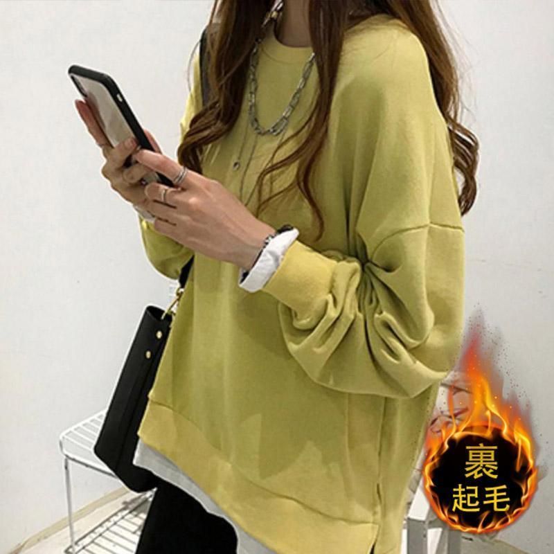 赤字覚悟!トレーナー レディース 長袖 カットソー スウェット ロング丈 裏起毛 重ね着風 無地 トップス ストライプ カジュアル ゆったり 着痩せ おしゃれ トレーナー レディース 長袖 秋 冬 トップス カットソー Tシャツ
