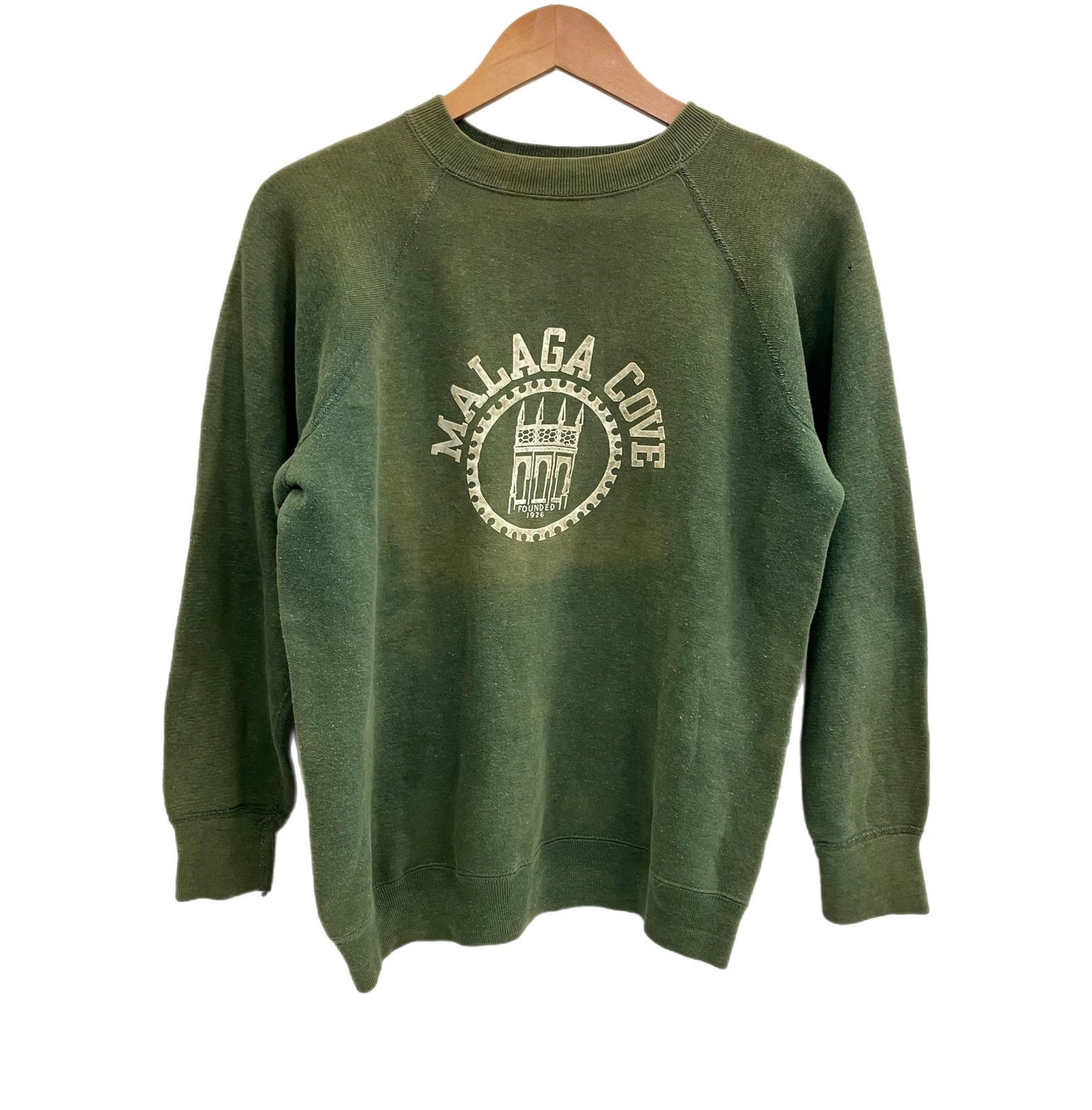 ヴィンテージ 50 s～60 s 50～60年代 Velva Sheen ベルバシーン ラグランスリーブ 脇下ガゼット ４本針 フラットシーマ フロッキープリント - スウェット グリーン 101MT-4272