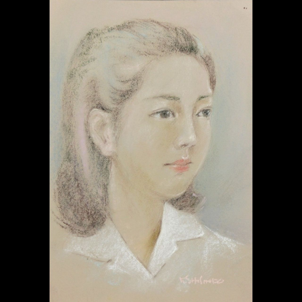 永島公子 パステル画 人物画 絵画 肉筆 額装 美術 芸術 美術品