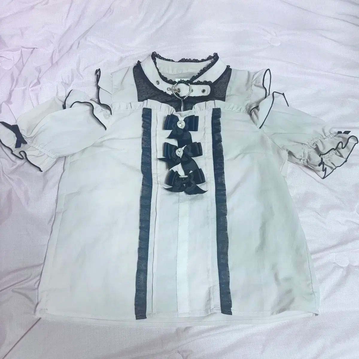 LIZLISA ハートレース襟ブラウス ピンク×ブラック 地雷系 LIZ LISA