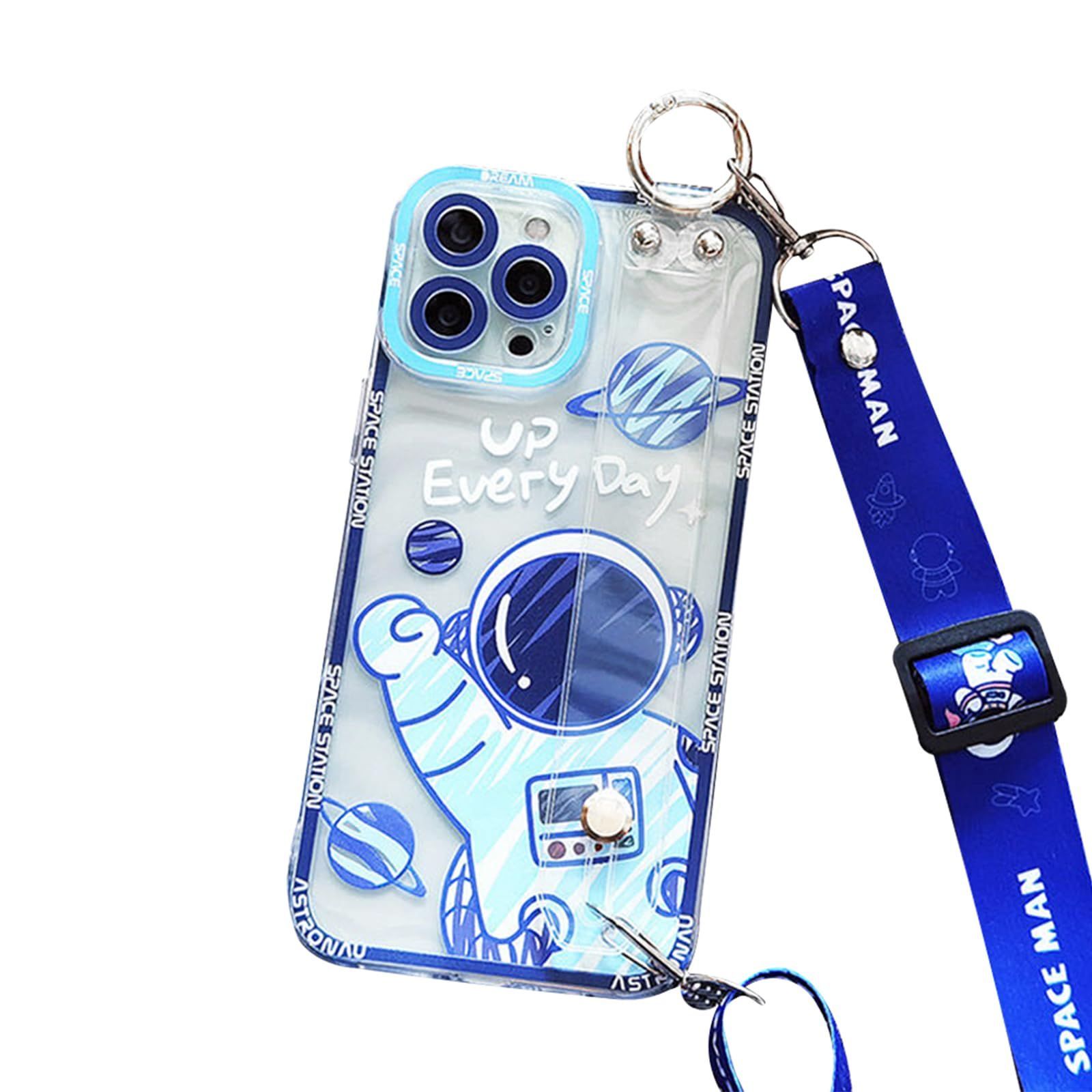 Arpe 可愛い 宇宙飛行士 スマホケース iPhone 14 用 ケース ショルダーストラップ 首かけストラップ 携帯ストラップ キックスタンド リストレット シリカゲル保護カバー アイフォン 14 ケース