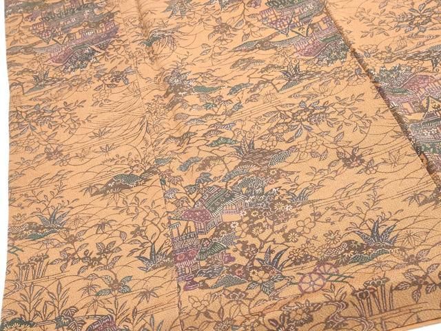 ❤️大人可愛い小紋袷　型染め花蝶風景文様　鬼シボ縮緬✨超美品トールサイズ　新品畳紙 ❤️大人可愛い小紋袷 型染め花蝶風景文様 鬼シボ縮緬✨超