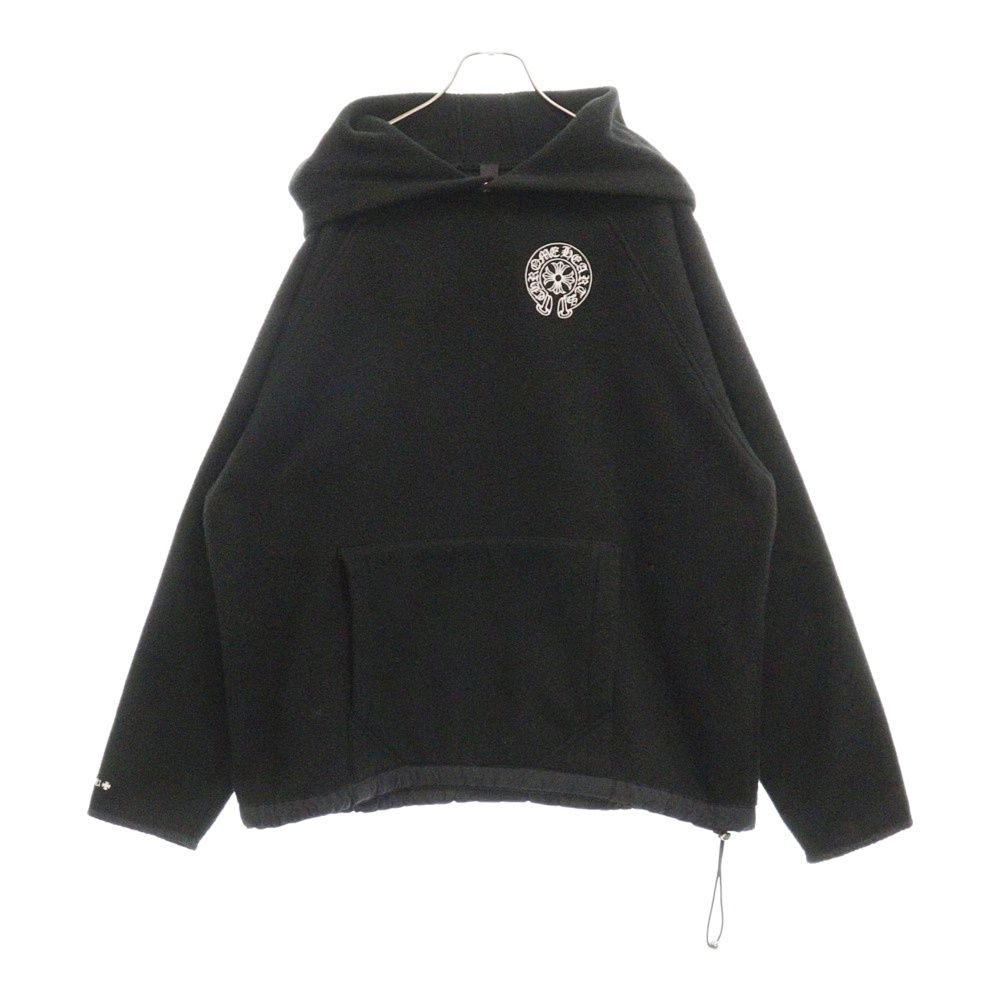 CHROME HEARTS (クロムハーツ) YNT U DETENT HDPL FLC クロスボールボタンフリース プルオーバーパーカー フーディ ブラック