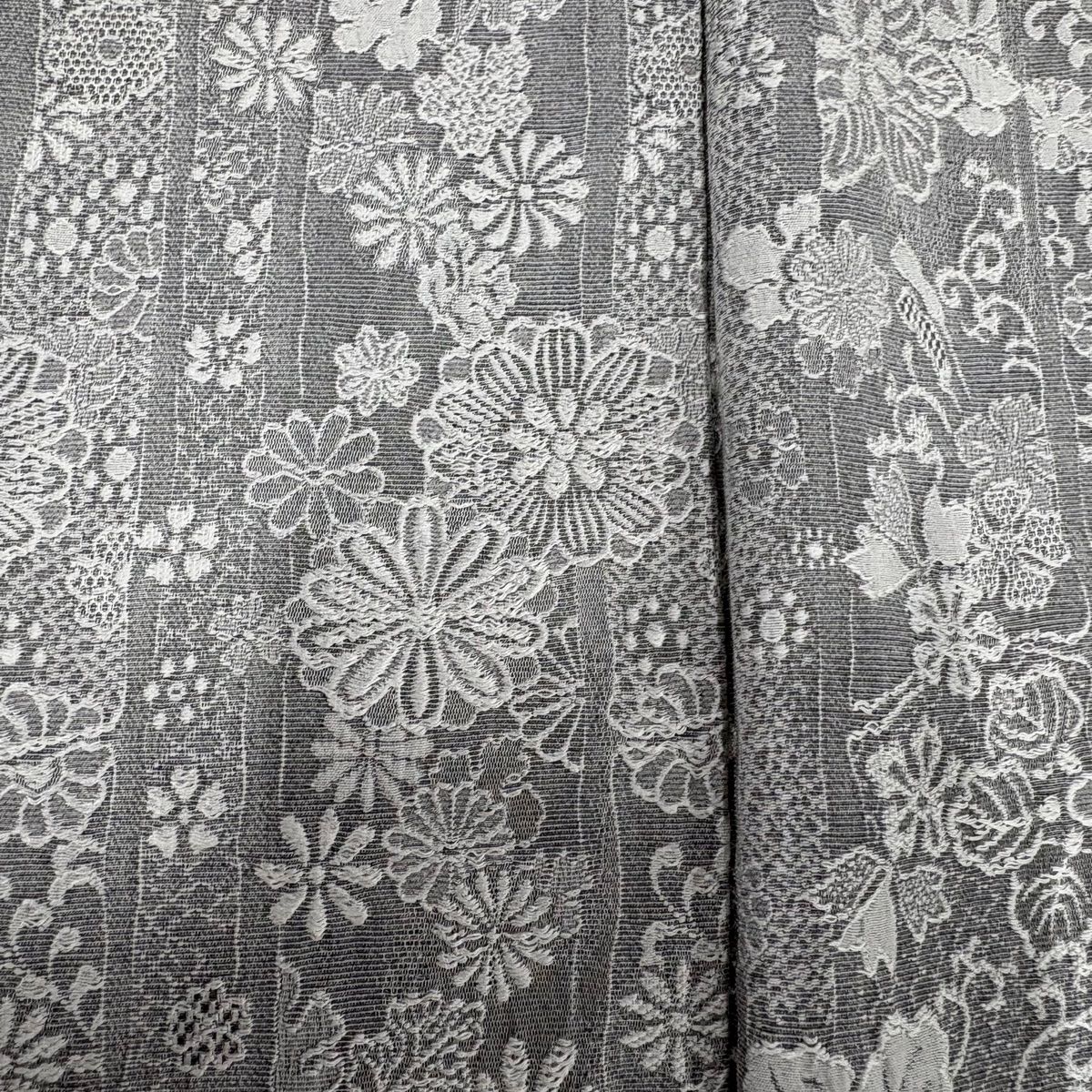 小紋 身丈158.5cm 裄丈66cm M 袷 草花 灰色 正絹 美品 名品 【中古
