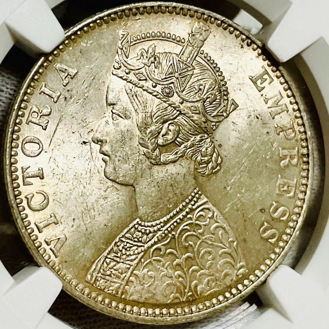 1877 英領インド 1ルピー銀貨 ゴシッククラウン ヴィクトリア AU58 ...