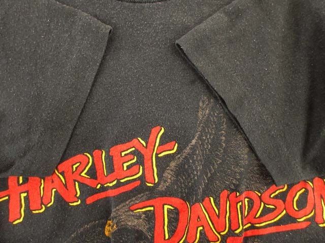 ハーレーダビッドソン HARLEY DAVIDSON 80s 両面プリント Tシャツ イーグル CENTRAL 半袖 ヴィンテージ ブラック S メンズ レディース ハーレーダビッドソン 半袖 Tシャツ イーグル 両面プリント