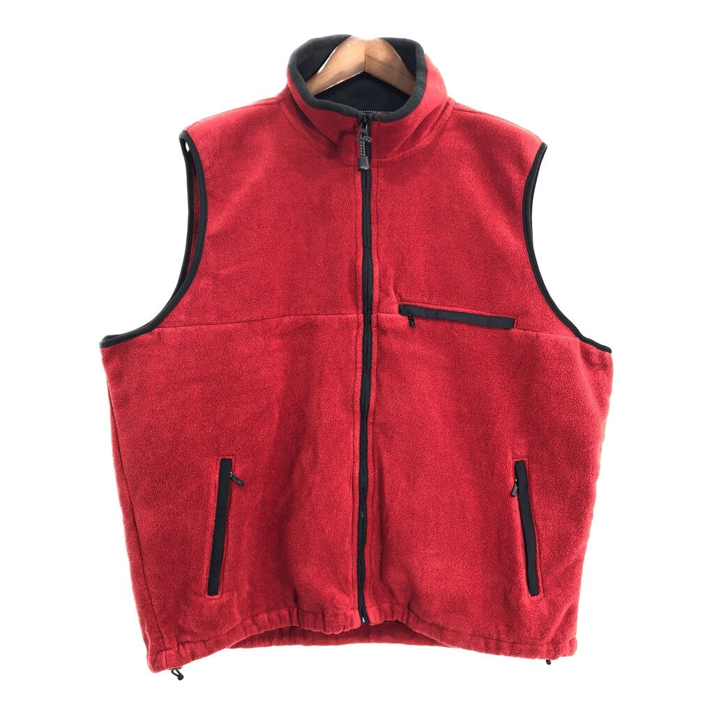 00年代 USA製 Eddie Bauer エディーバウアー フリースベスト アウトドア レッド (メンズ XL) 中古 古着 T2175