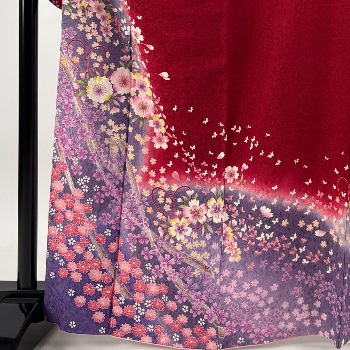 振袖 身丈167cm 裄丈68.5cm L 袷 袋帯フルセット 桜 蝶 金彩 赤 正絹