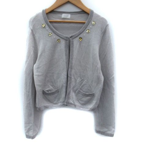 Harrods カーディガン レディース ハロッズ 中古　古着 ハロッズ Harrods ニットカーディガン ミドル丈 ビジュー