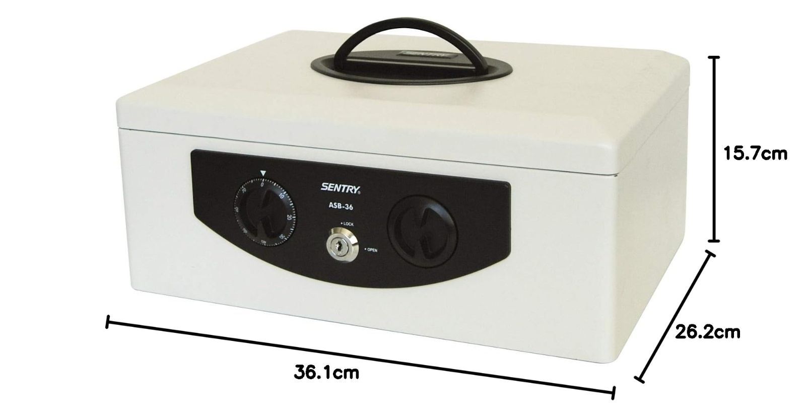 芸術 鍵付き 収納ボックス A4 キャッシュボックス ダイヤル キーロック 小型 コインケース 手提げ金庫 ワンタッチオープン SENTRY金庫 ライトグレー Sentry セントリー ASB-36 最新アイテムを多数掲載！
