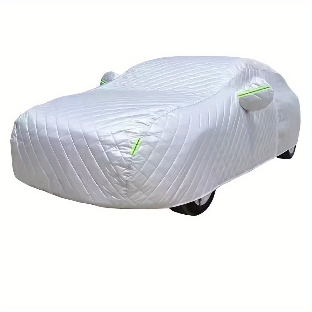 防水 雪氷保護 車用フルヘイルプロテクターブランケット付きの厚手オールウェザーカーカバー 耐久性のあるオックスフォード生地とキルトデザイン ホワイト