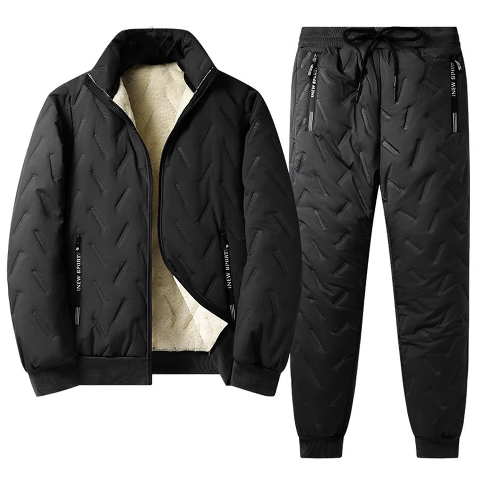 Color ブラック_Size 6XL Gebacades 裏ボアパーカー セットアップ上下 メンズ ゆったり ジャージセット 裏ボア付き 裏起毛 厚手 防寒 撥水 無地 秋冬 部屋着 暖かい カジュアル 大きいサイズ ブラック 6XL