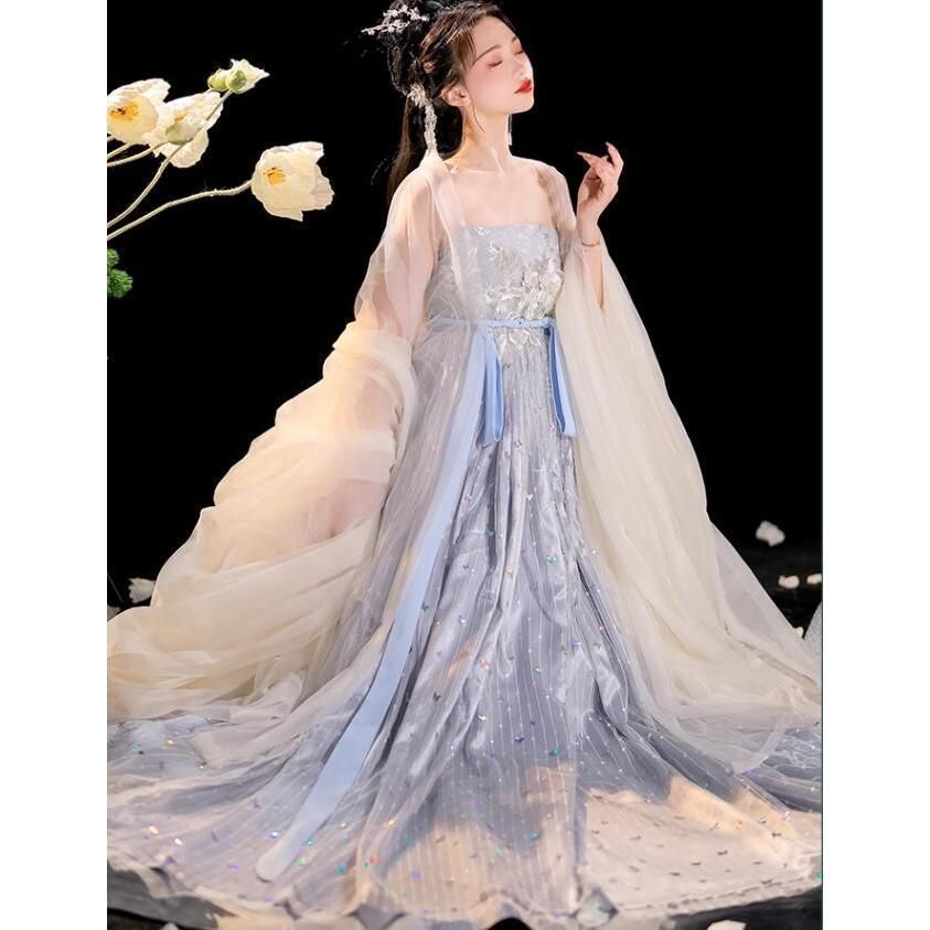 漢服 華やか 中華衣裳 チャイナ服 レディース 振り袖3重かさね 超かわいい ボリューム 中国古代服 唐時代 宮廷 皇后 貴妃 仮装 変装 立体花