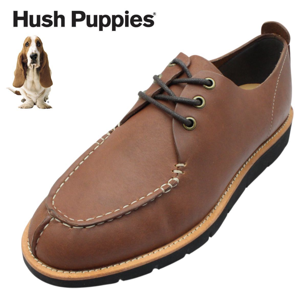 ハッシュパピー メンズ レザー カジュアルシューズ M-7113T 紐 本革 紳士靴 モカシン ウォーキング Hush Puppies 7113T　ブラウン