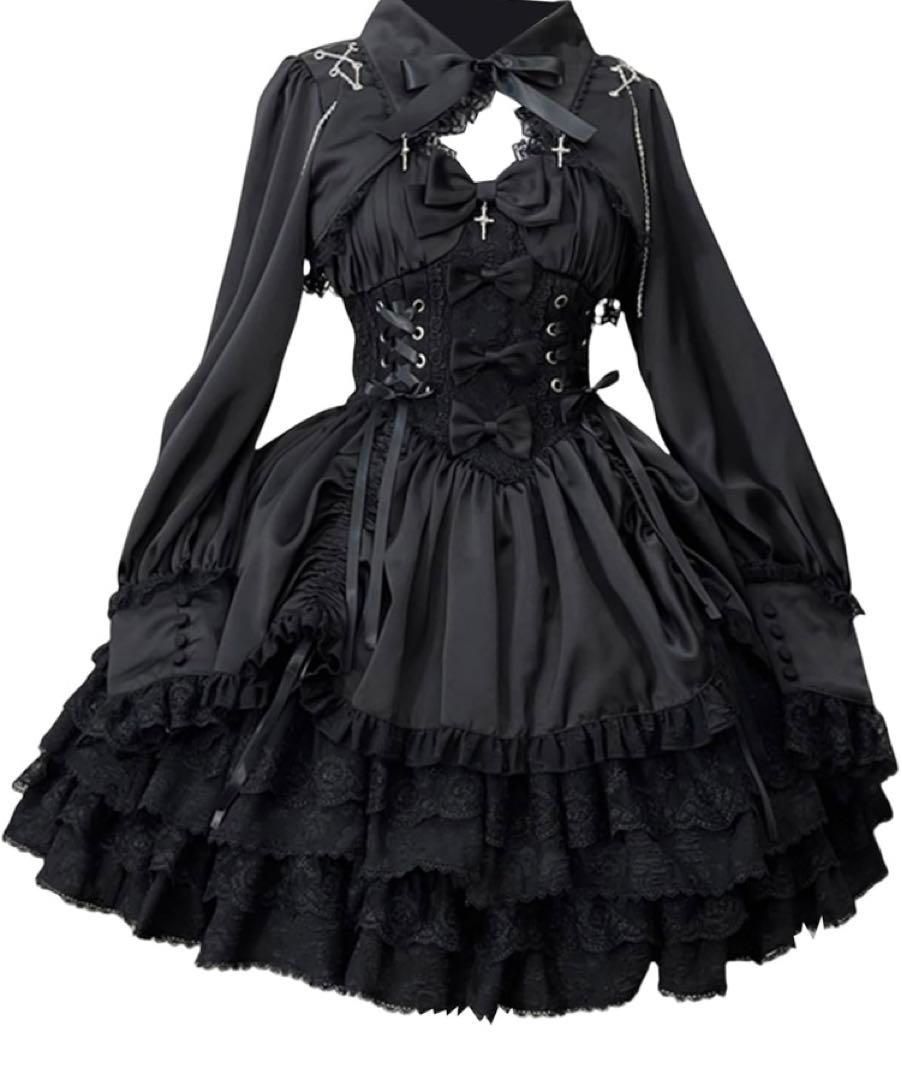 韓嬢・十字勲章】黒ゴスロリドレス ロリィタ セットアップ地雷系