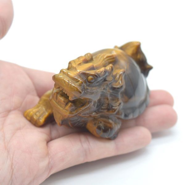 龍亀 ドラゴンタートル 置物 ロングイ タイガーアイ 7cm 天然石