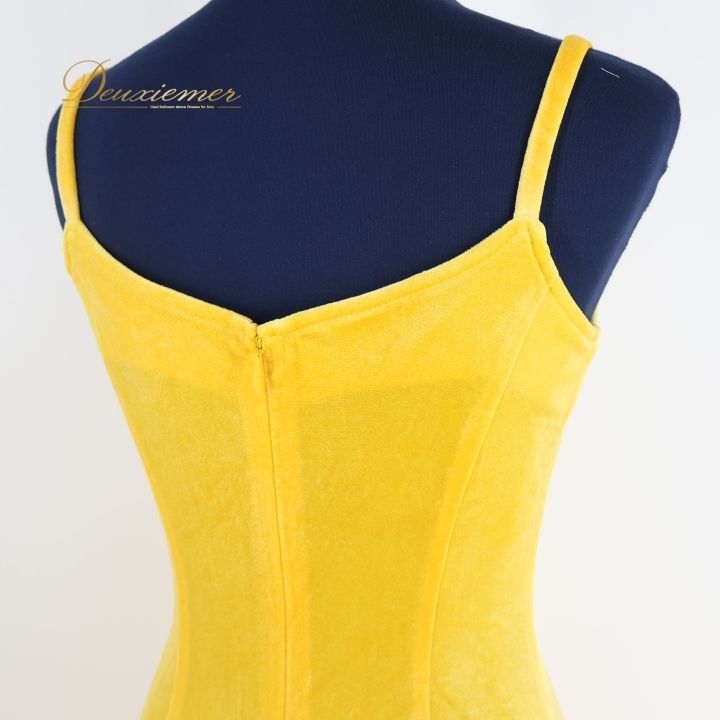 フラダンス 衣装 ワンピース ドレス イエロー系 マーメイドライン 黄 ベロア 無地 シンプル キャミソール 鮮やか 明るい ハワイアン MermaidLine MMJ アロハ 光沢 感 エムエムジェイ 華やか LLC-HASEGAWATOSO_COM