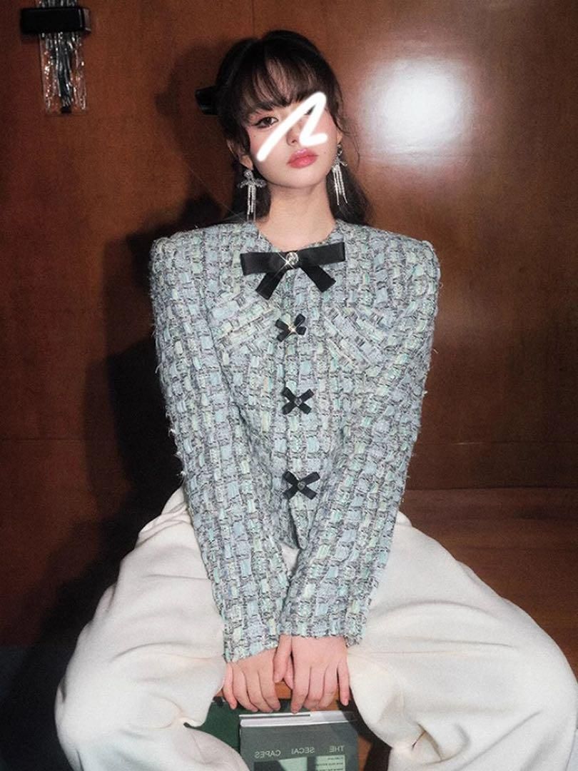 キラキラ黒リボンミニアウター?秋冬デート女子会にも