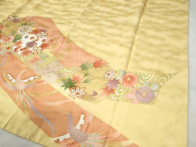 平和屋着物○豪華振袖 駒刺繍 束ね熨斗鳳凰草花丸文 金彩 正絹 逸品