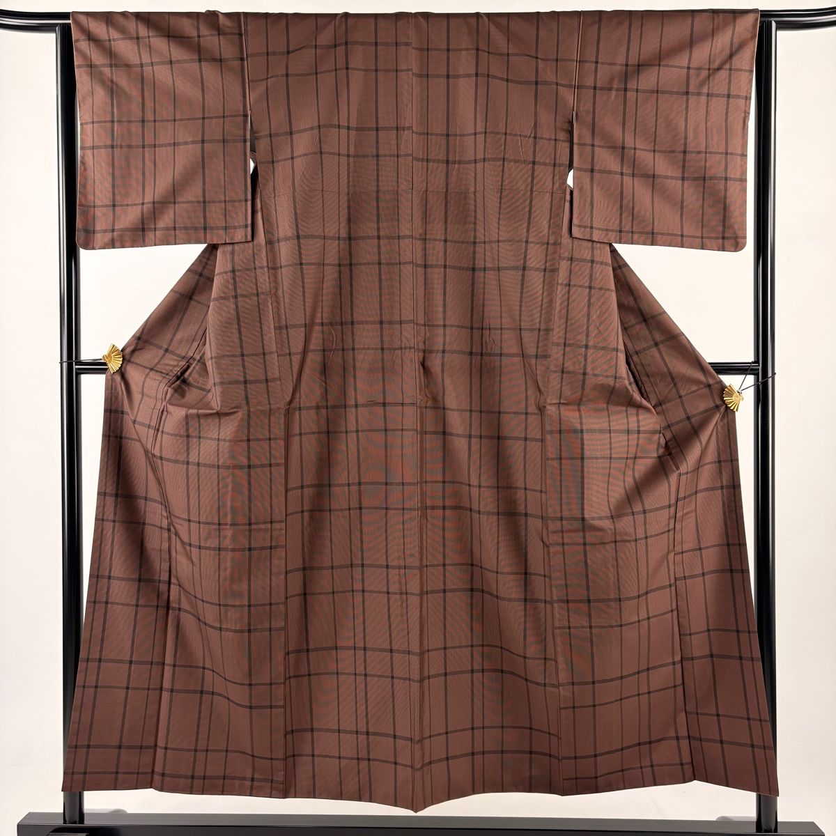大島紬 身丈154cm 裄丈63.5cm S 袷 泥染 証紙 格子 焦茶色 正絹 名品  
