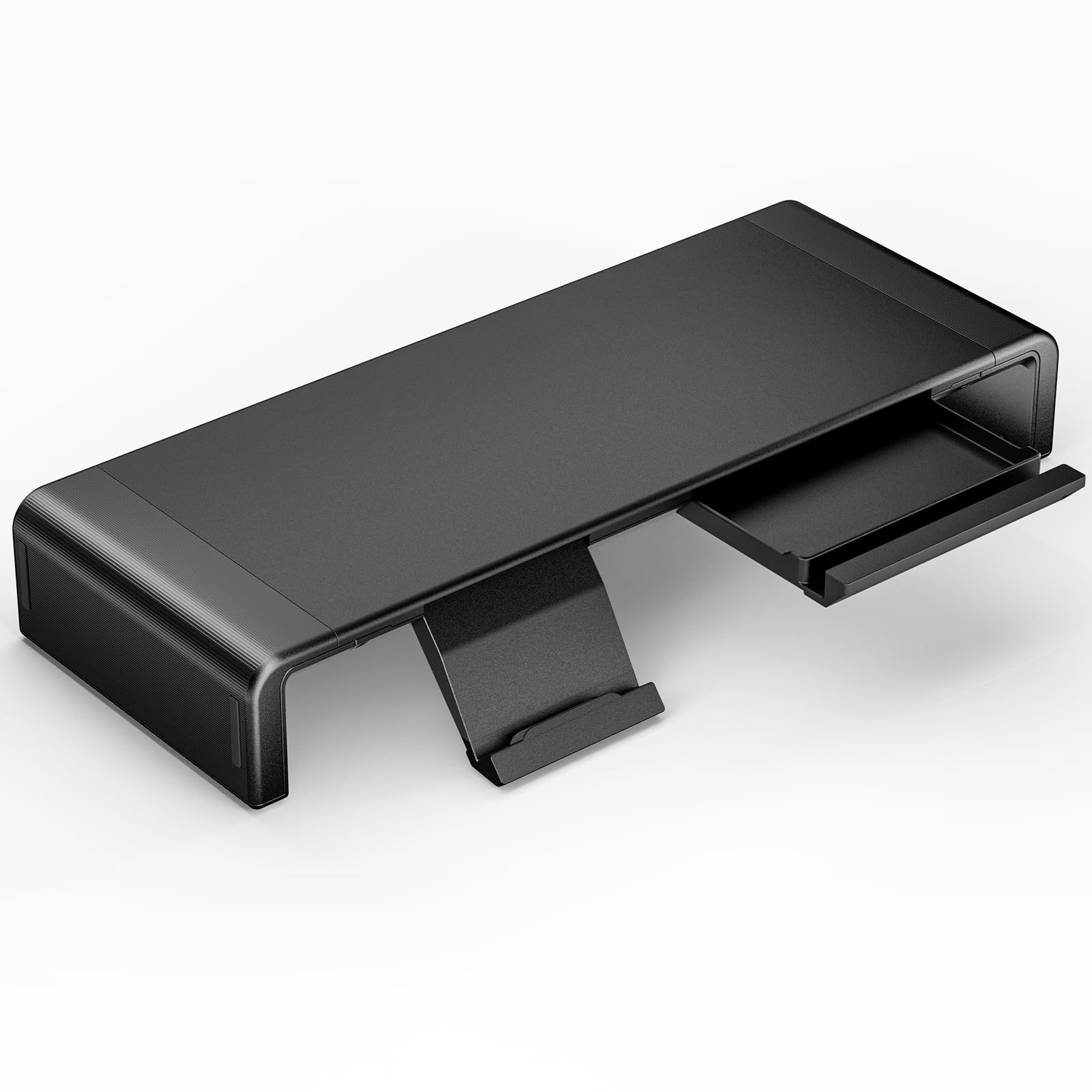 【数量限定】スマホ・タブレットトレー 引き出し キーボード収納 デスクスタンド モニタースタンド ノートパソコンスタンド 三段階の幅調整可能 -ブラック 折りたたみ式 耐荷重50kg以内 机