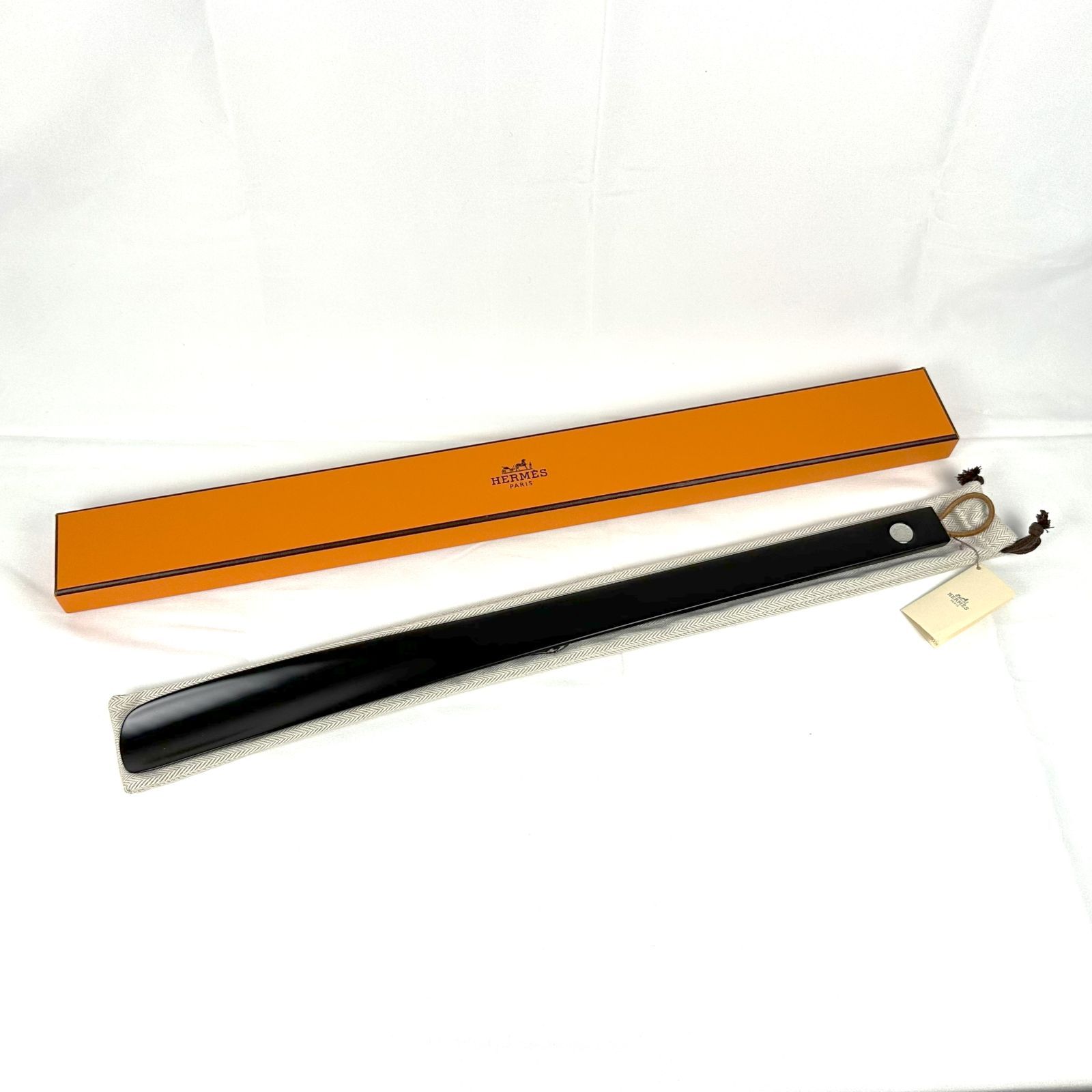 HERMES】エルメス シューホーン GM 靴ベラ 黒 セリエ 全長約53cm