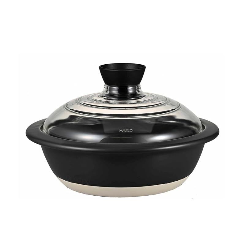 HARIO ハリオ フタがガラスの 土鍋 8号 2000ml 中身が見える 耐熱ガラス 陶器 日本製 GDN-225-B-W 0