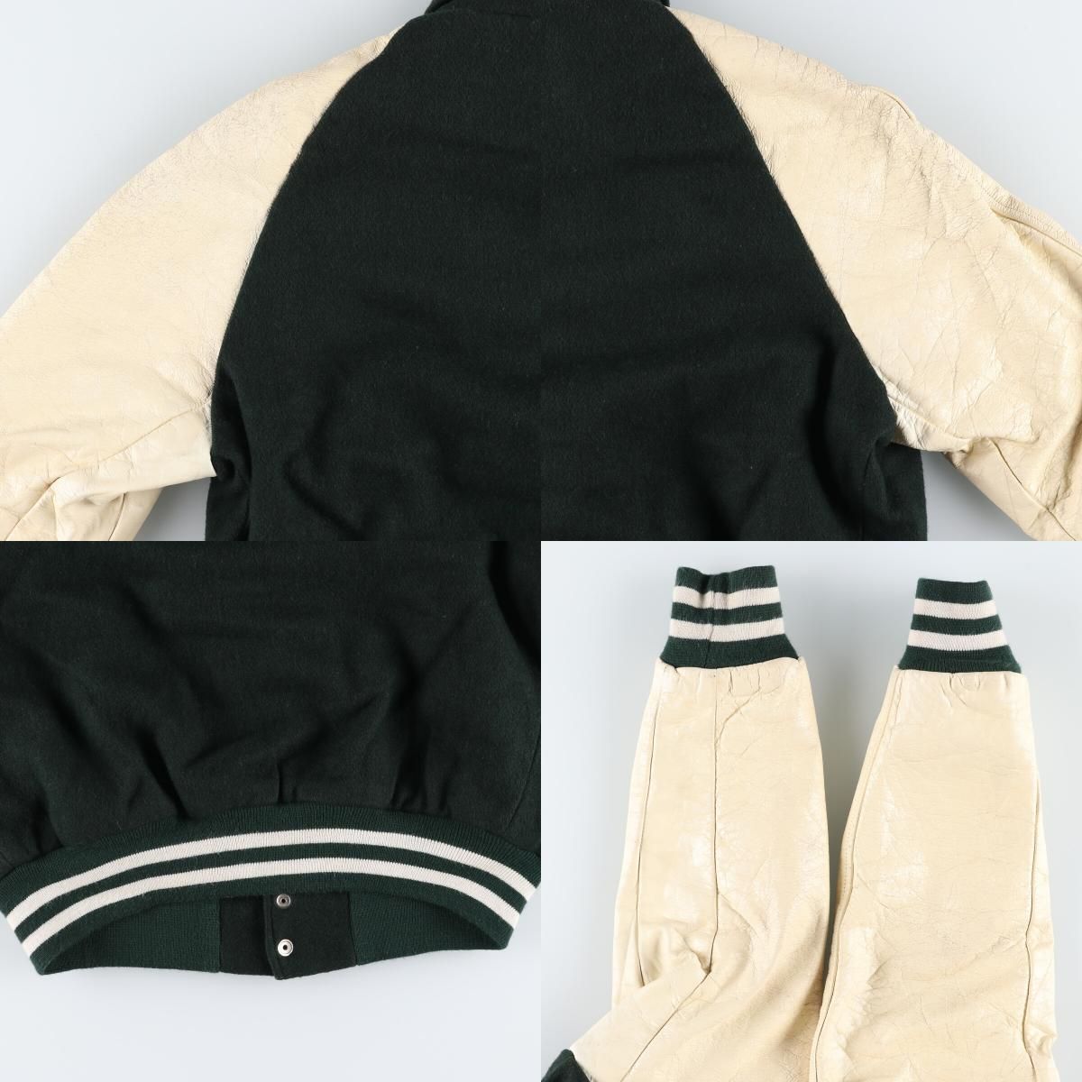 古着 80年代 DEERFOOT 襟付き 袖革ウールスタジャン アワード 