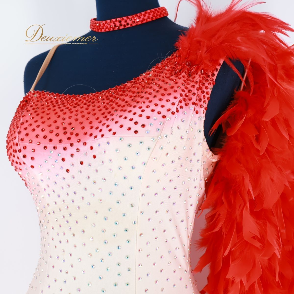 美品ドレス★スタンダード★赤&ベージュ★ファー★社交ダンス 社交ダンス 衣装 スタンダードドレス ドレス スタンダード 社交