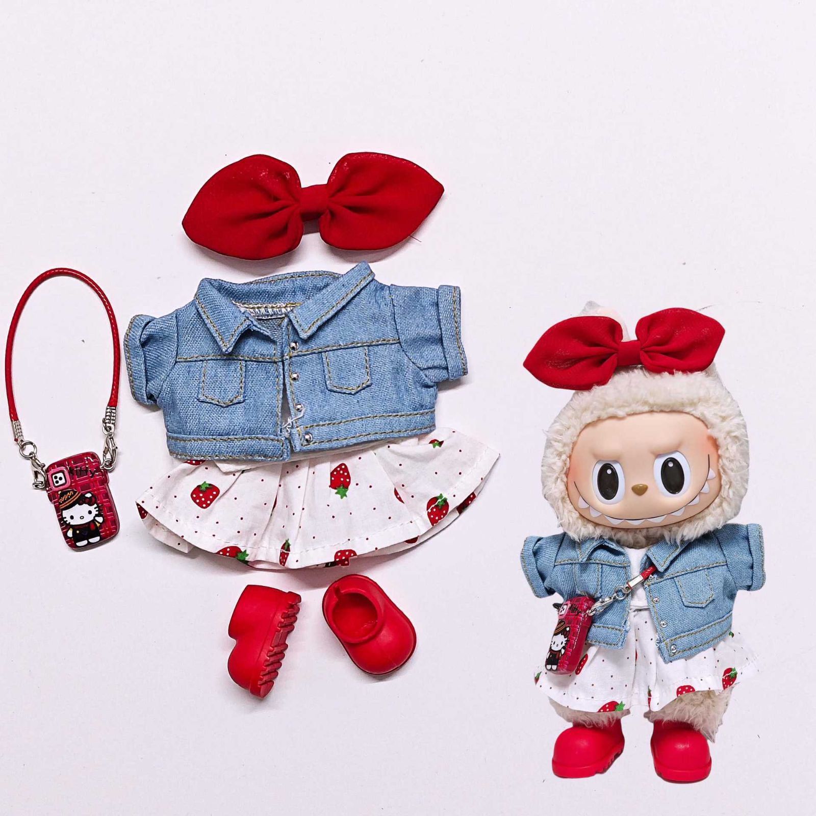 ぬいぐるみ服ラブブ服 デニム LABUBU ぬいぐるみ着 5点セット