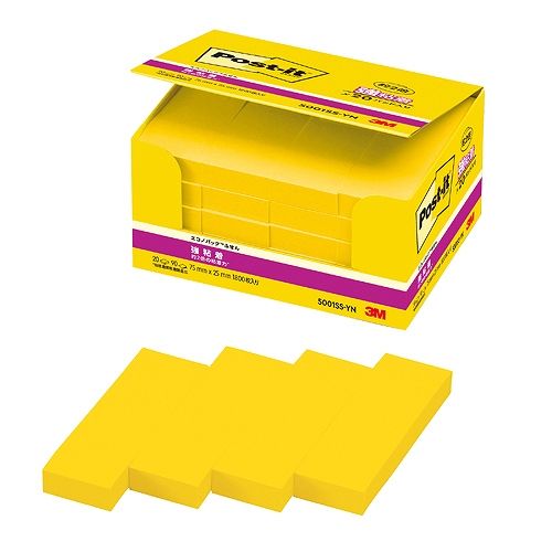 スリーエム(3M) ポストイット エコノパック 強粘着ふせん ビビッドイエロー 75×25mm 入数：1パック(20パッド) 5001SS-YN(54756)