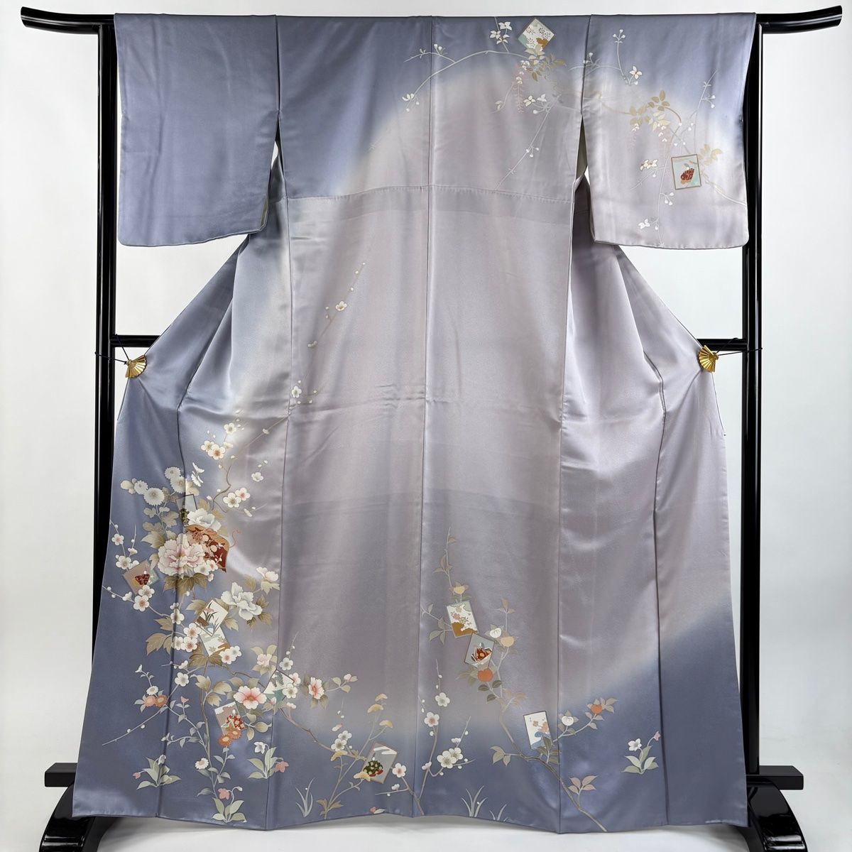 訪問着 身丈166cm 裄丈64cm M 袷 文箱 牡丹 金彩 ぼかし 薄紫 正絹 秀品