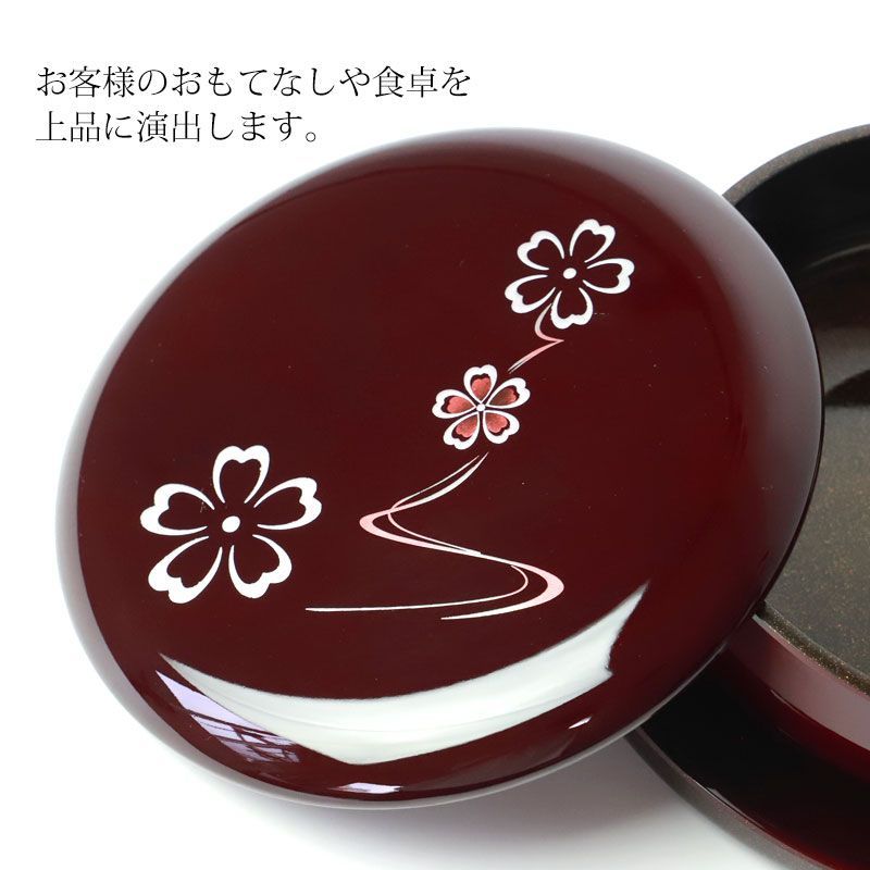 100％本物保証！ 盆付菓子器 蓋付き 丸盆 セット 21cm MAKOTO japan 溜 花ゆらり 工芸品