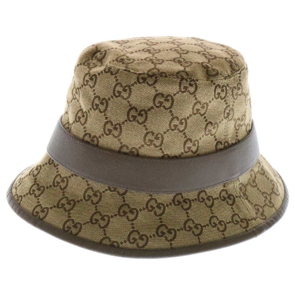 GUCCI グッチ GGキャンバス フェドラハット 帽子 キャンバス×レザー ベージュ×ブラウン
