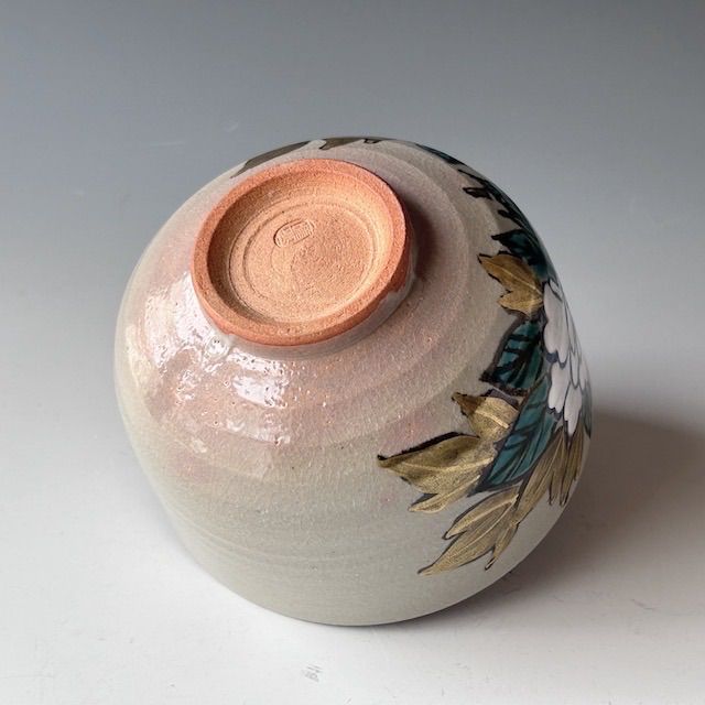 茶道具 色絵 乾山写 牡丹絵 茶碗 岡田暁山 共箱 京焼 茶会 稽古 薄茶