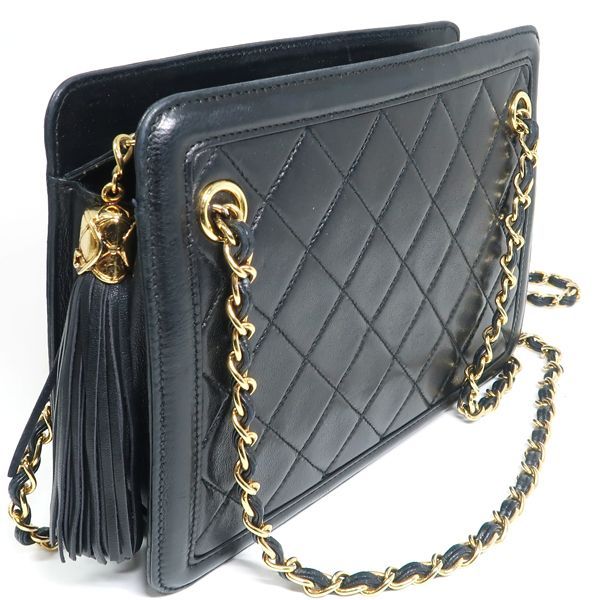 CHANEL チェーンバッグ 黒 マトラッセ フリンジ ショルダーバッグ