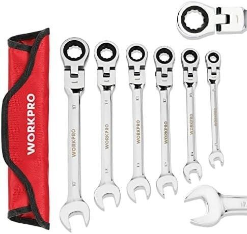WORKPRO フレックスラチェットレンチ 首振りラチェット コンビネーションレンチセット コンビセット 両用ヘッド