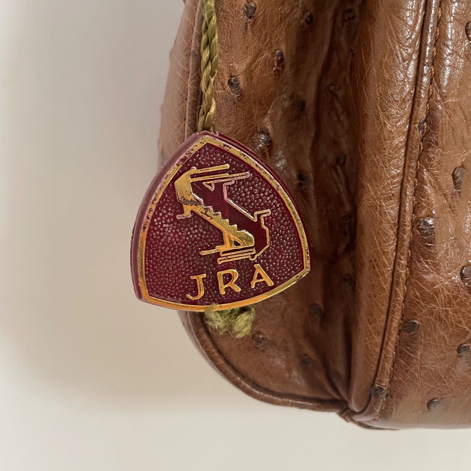 美品】JRA認定 オーストリッチ レザー ショルダーバッグ キャメル  