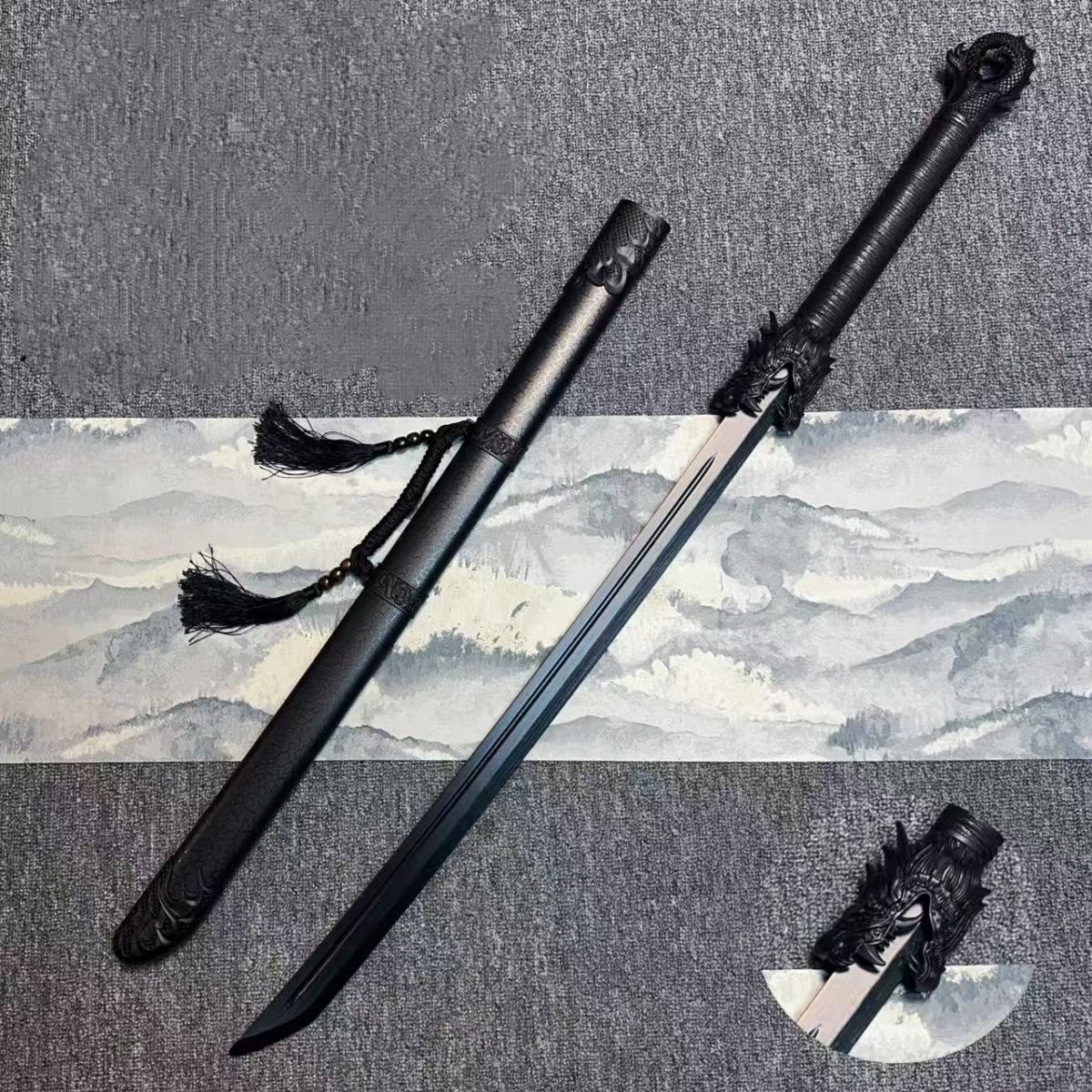黒龍吟」楠木製居合木刀（全長105cm・龍頭龍尾デザイン） 居合
