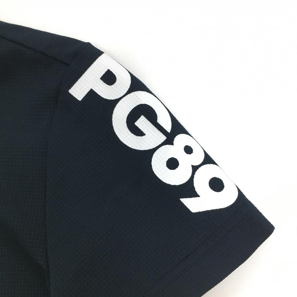 超美品】パーリーゲイツ 半袖ハイネックシャツ ネイビー×白 ロゴ