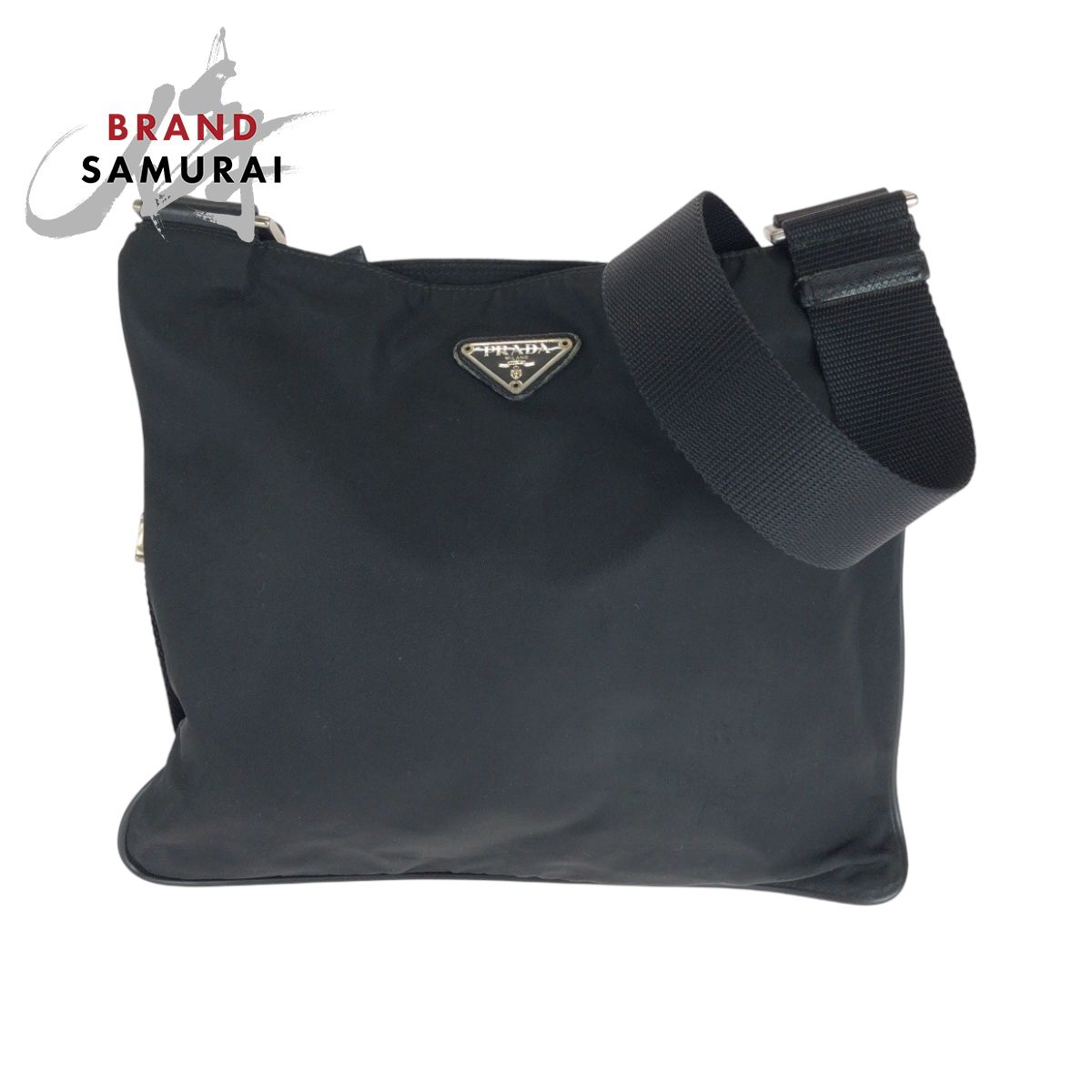 美品 PRADA プラダ テスート 三角ロゴプレート ブラック 黒 シルバー 