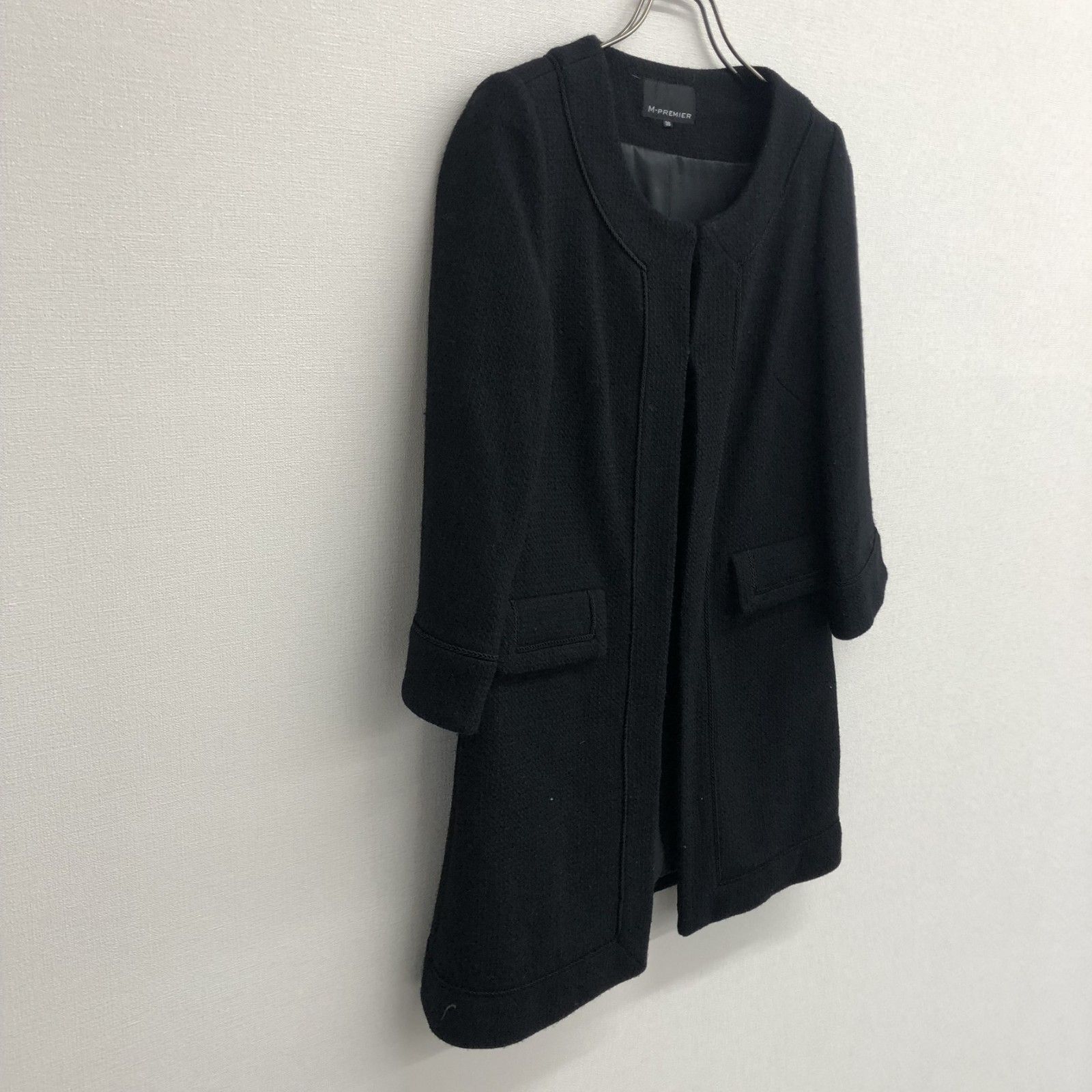M-PREMIER】エムプルミエ ロングコート ノーカラーコート ウールコート 