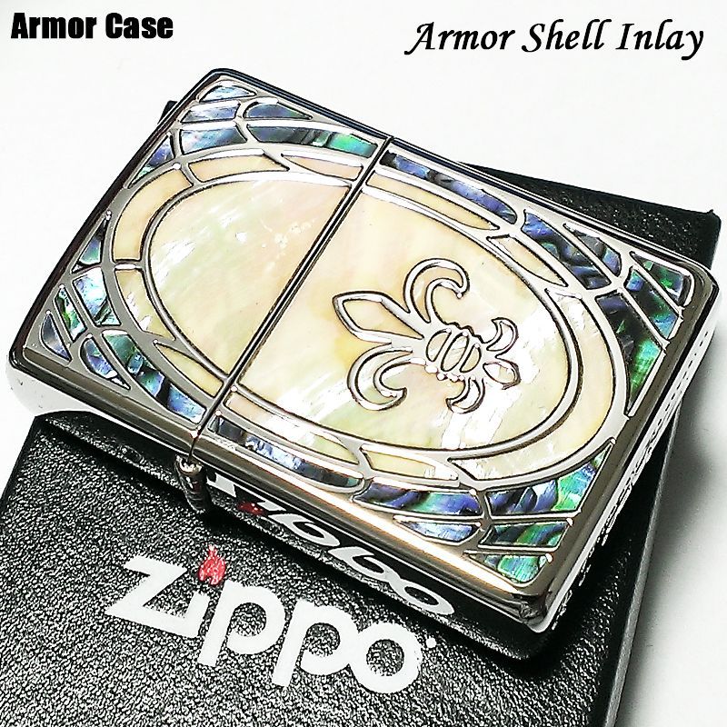 ZIPPO アーマー 重厚 リリー 天然貝象嵌 シェルインレイ ジッポ