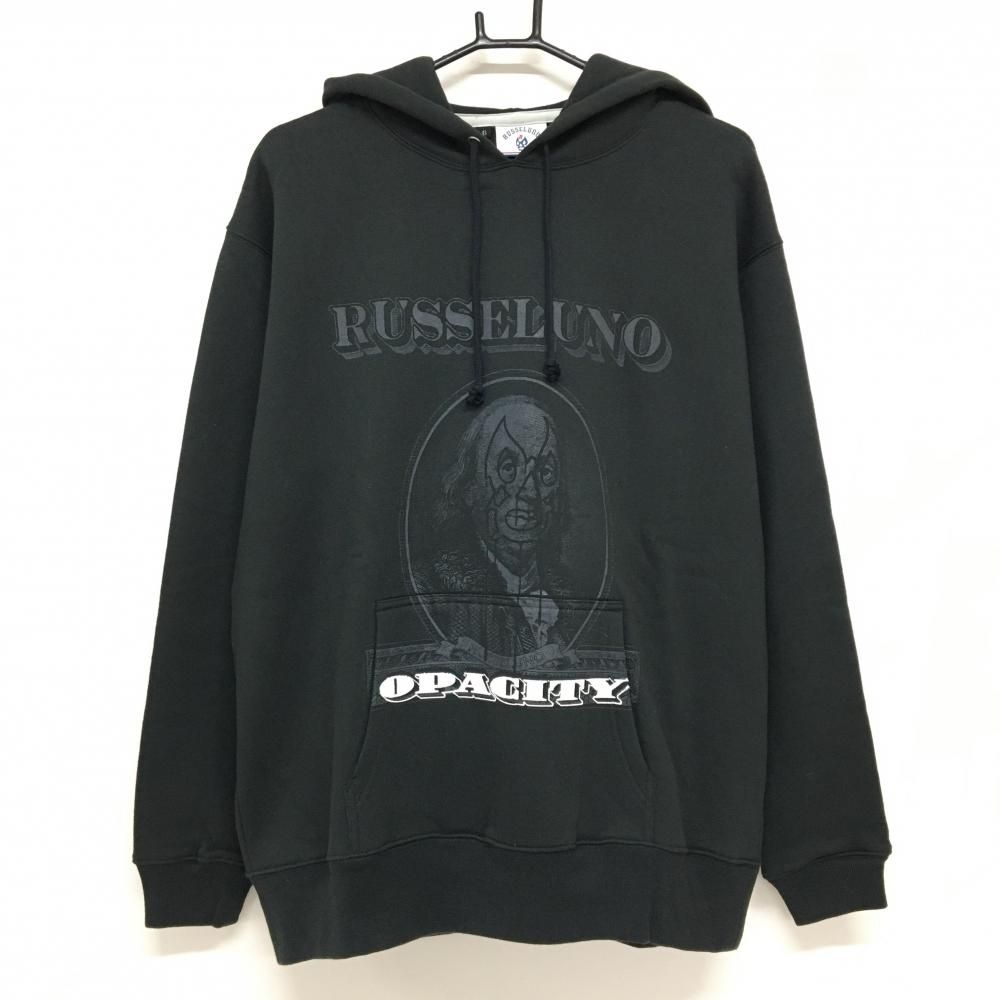 超 ラッセルノ パーカー 黒×グレー ビッグプリント ルチャ 裏起毛 トレーナー メンズ 6 XL ゴルフウェア RUSSELUNO