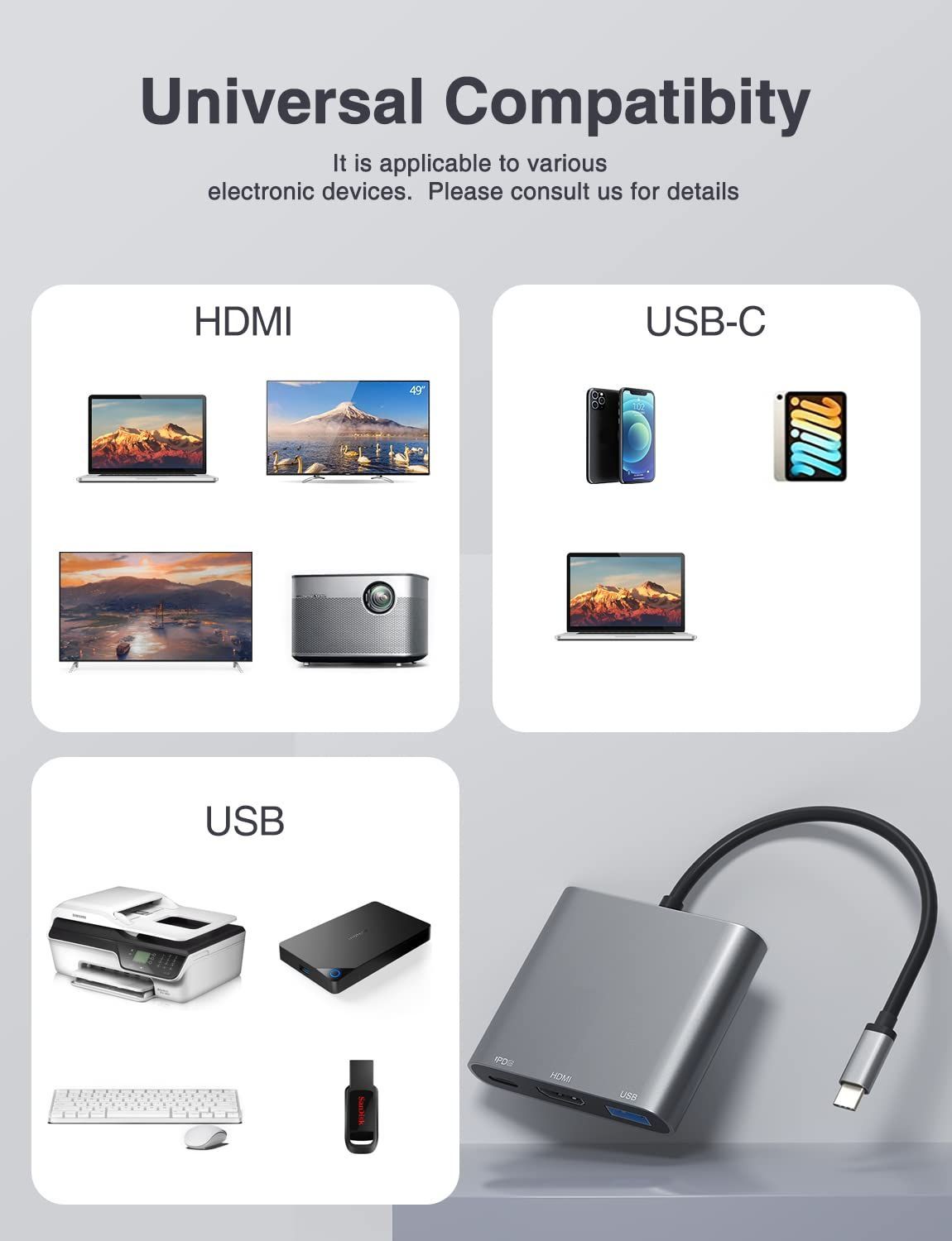 HDMI デジタルAVマルチポート変換アダプタ usb c HDMI to HDMI C 4K出力 + USB USB 3.0 + Type Type  C高速PD充電、MatebookMacBook ProMacBook AiriPad 3in1、DAPOKJ - メルカリ