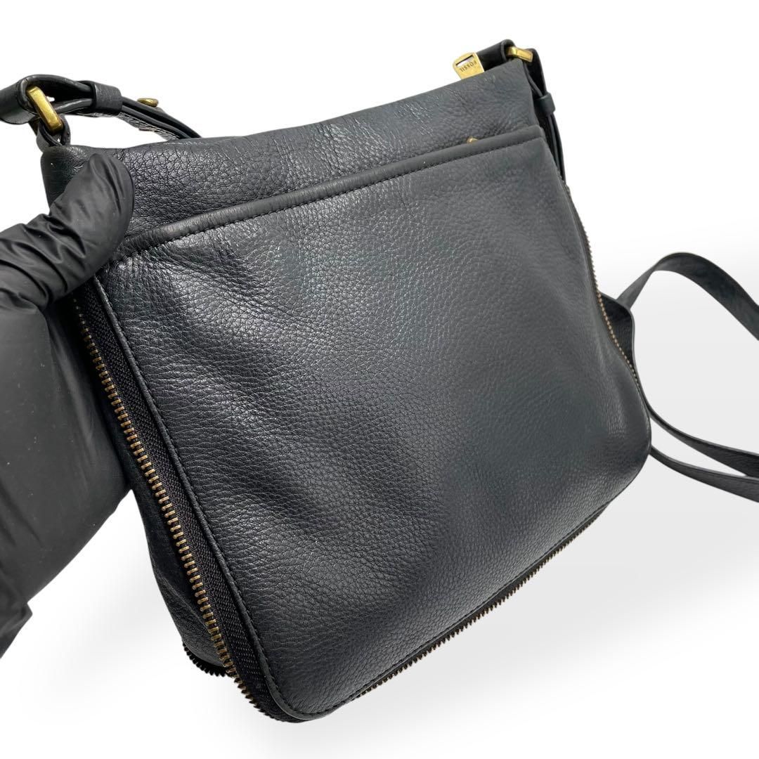 美品 FOSSIL フォッシル ショルダーバッグ ブラック レザー 斜