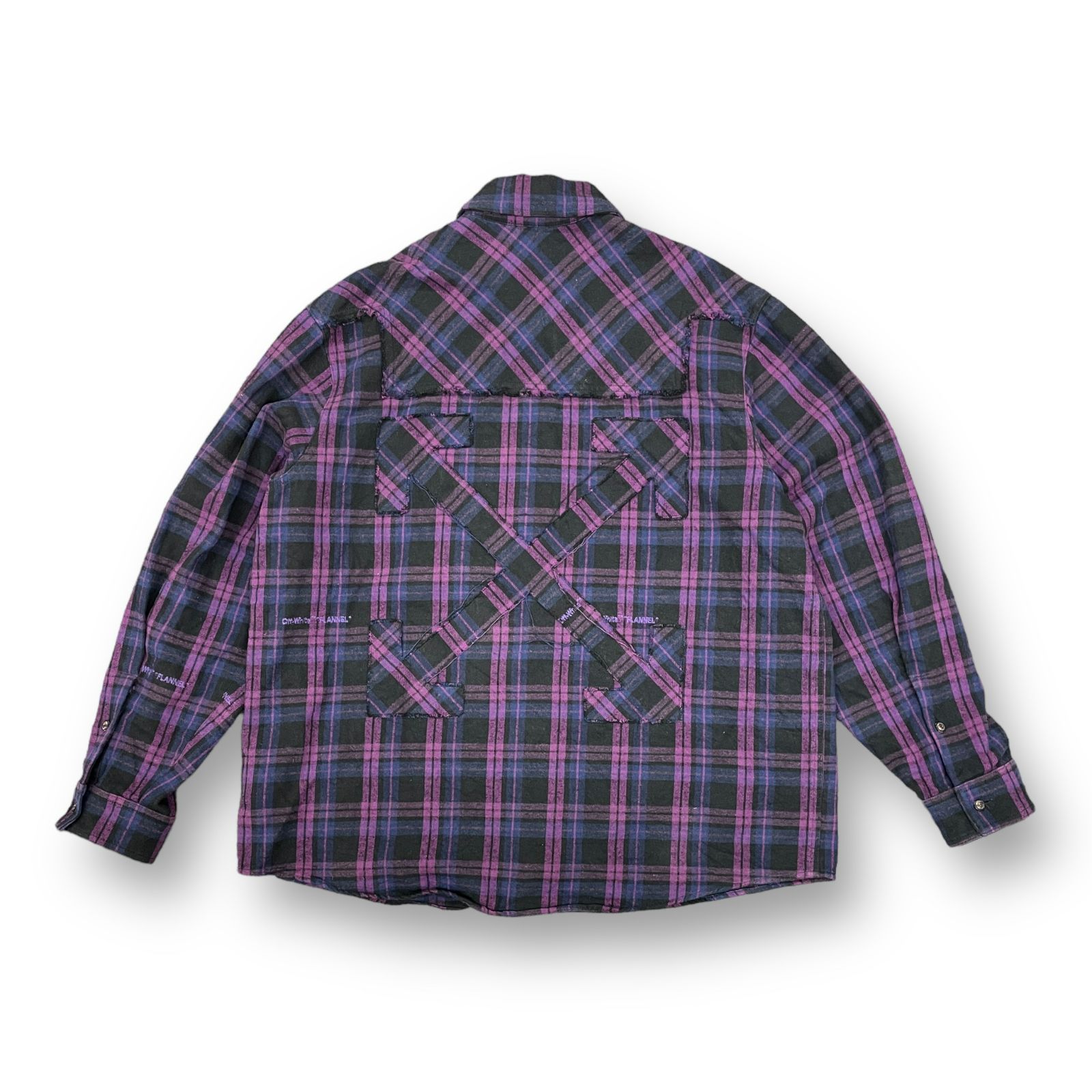 国内正規 OFF-WHITE 20AW ARROW PATCHED FLANNEL CHECK SHIRT アローパッチ フランネル チェック シャツ  オフホワイト OMGA098R20G71021 パープル M