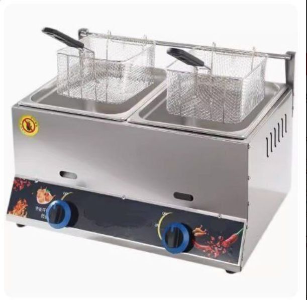 大型ガスフライヤー 8L 8Lダブルシリンダー フライヤー ステンレス鋼 揚げバスケット付き卓上フライヤー厨房機器 温度調整機能 LPガス用