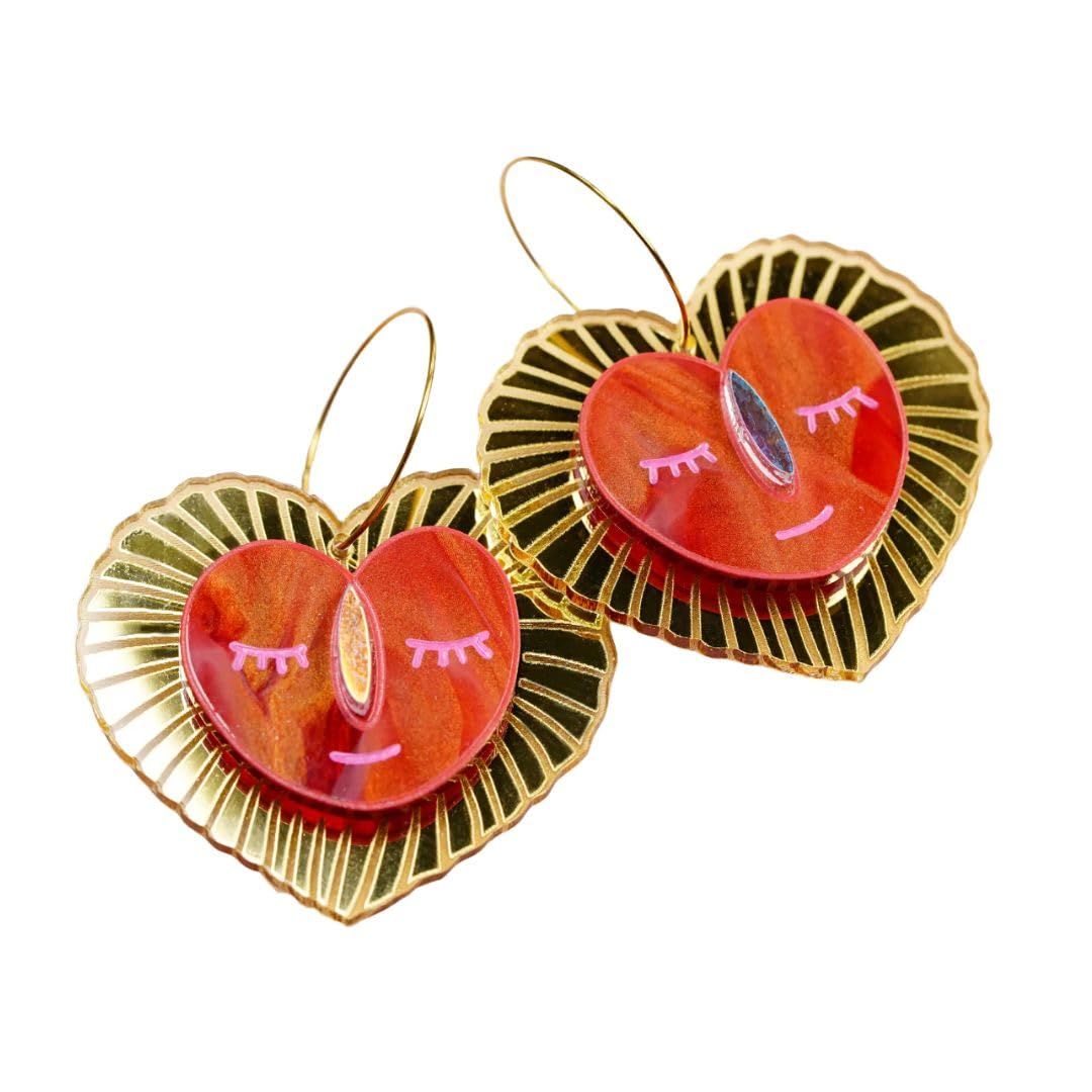 Sacred Heart Earrings 手描き模様と煌めくミラーの個性派 ハート ピアス セット オーストラリア メルボルン