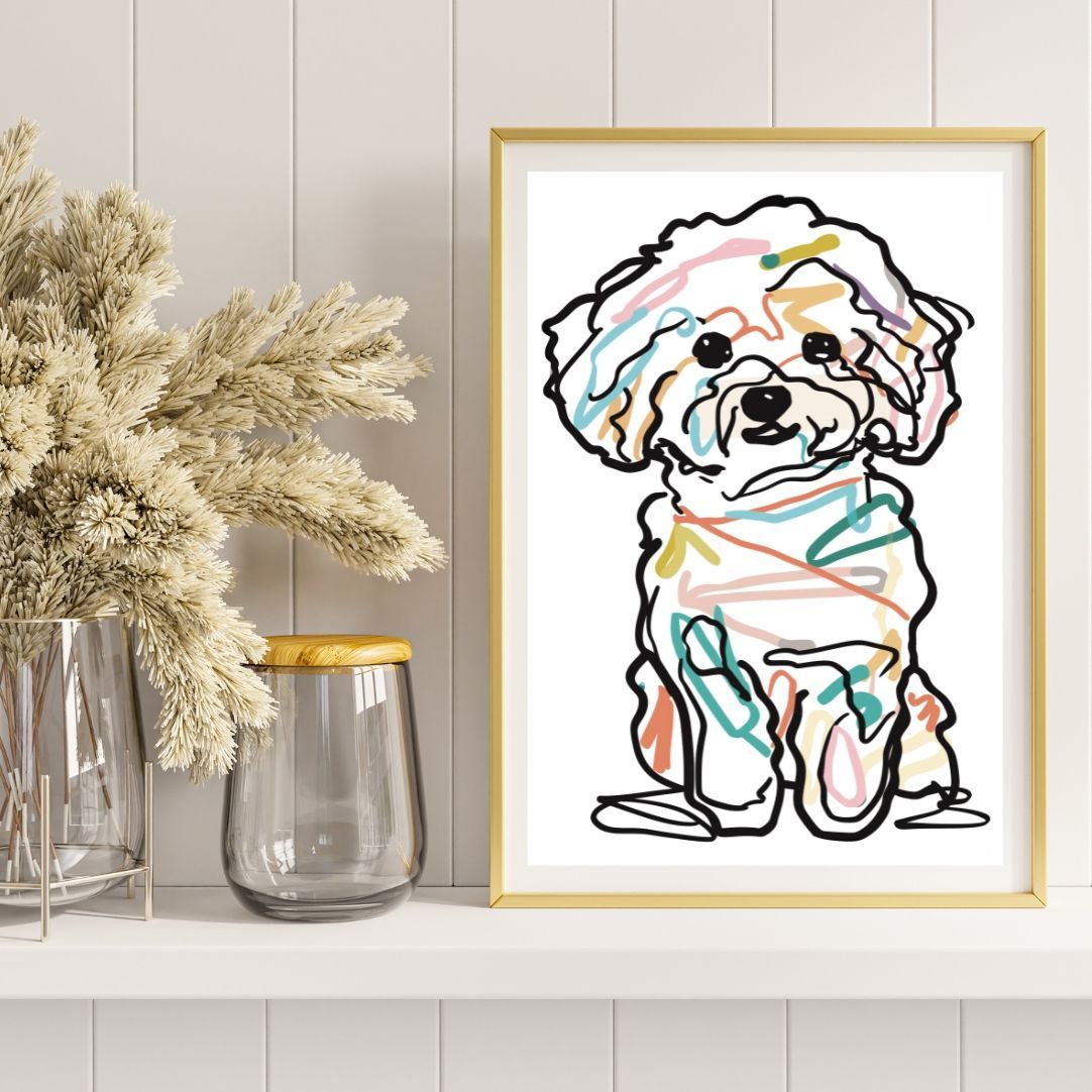 販売 【犬と線 - ビションフリーゼ犬 No.3】ジークレー版画＊名入れOK